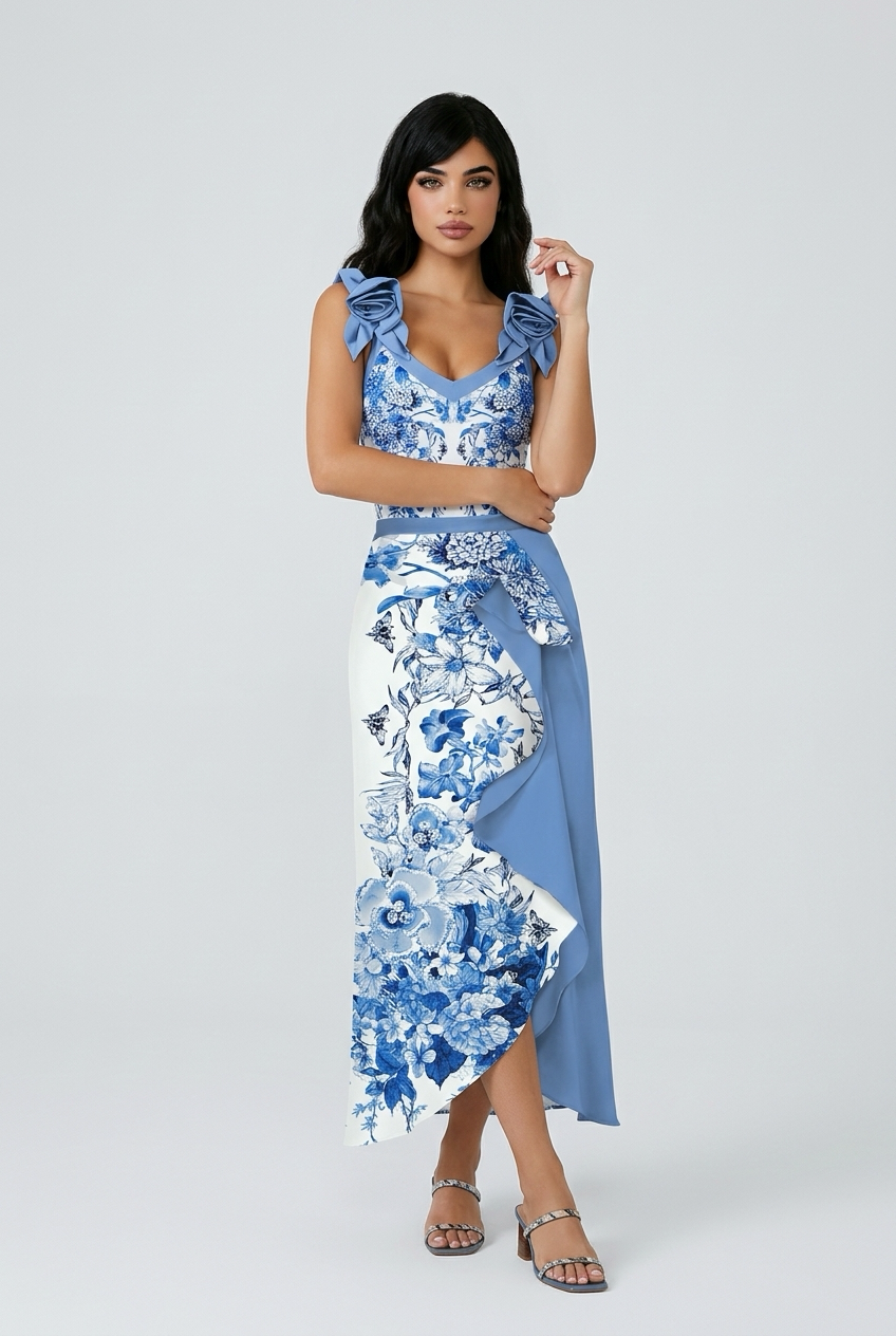 Floral printed ruffle bikinis with strappy bandage straps