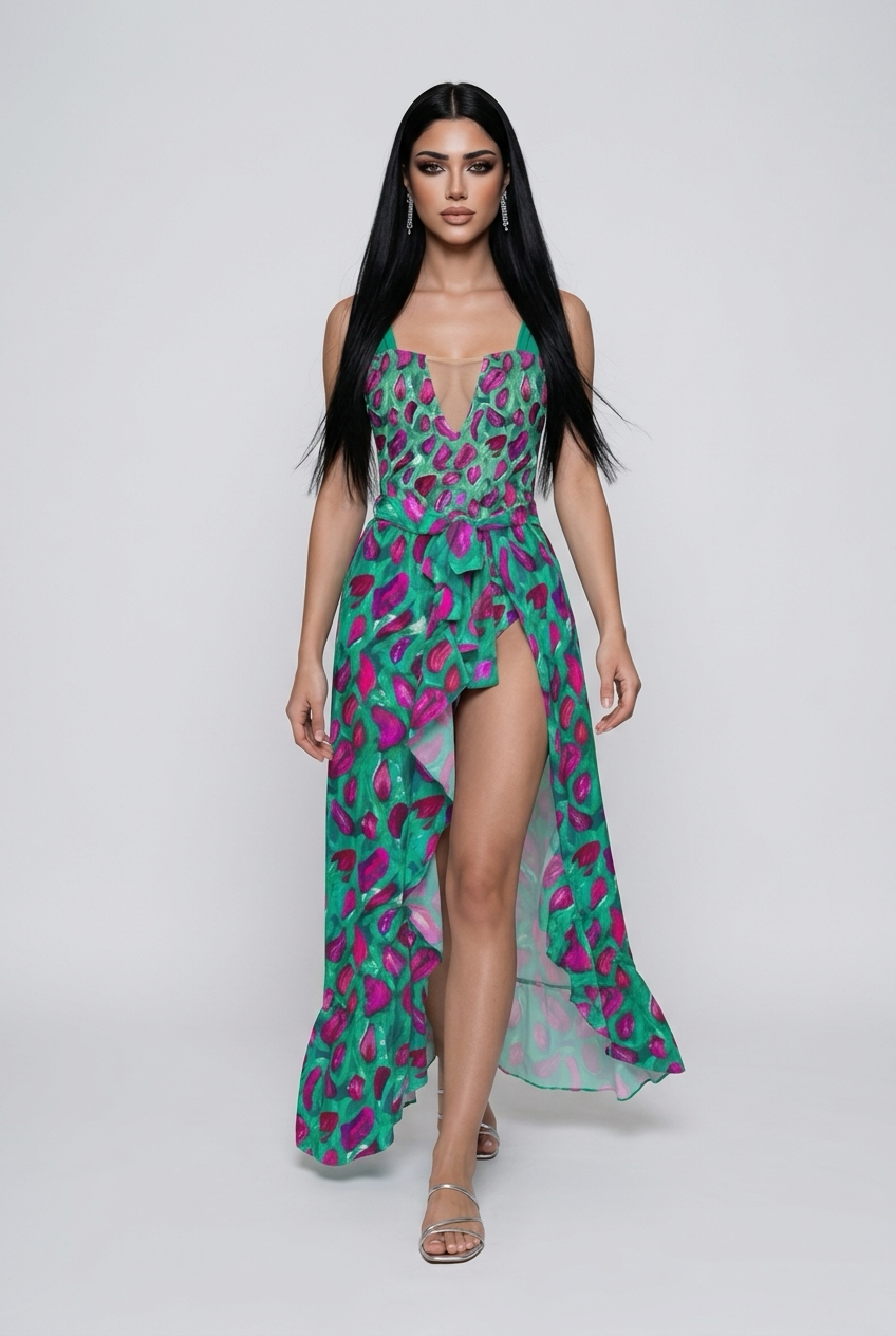 A sexy two-piece swimsuit with a cover-up, featuring a push-up design and slim-fitting bodysuit