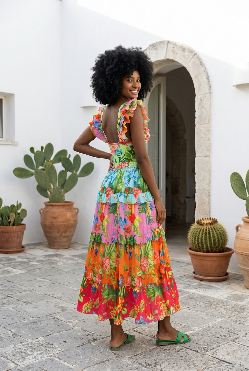 Sexy women’s swimwear, including a 2-piece shoulder ruffle swimsuit with cover-up