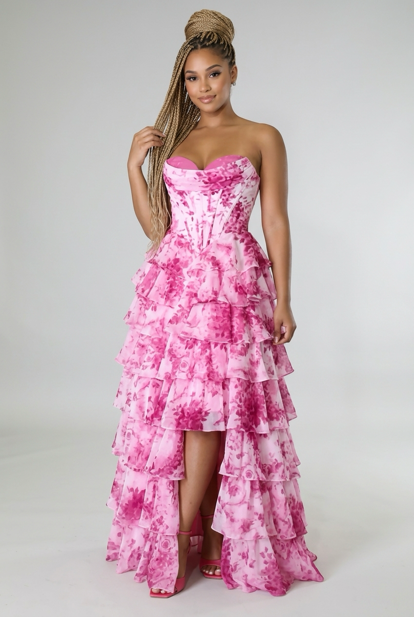 A Line Floral Prom Vestidos De Novia Pleated Elegant Prom Dress Floor Length Party Dress for Women