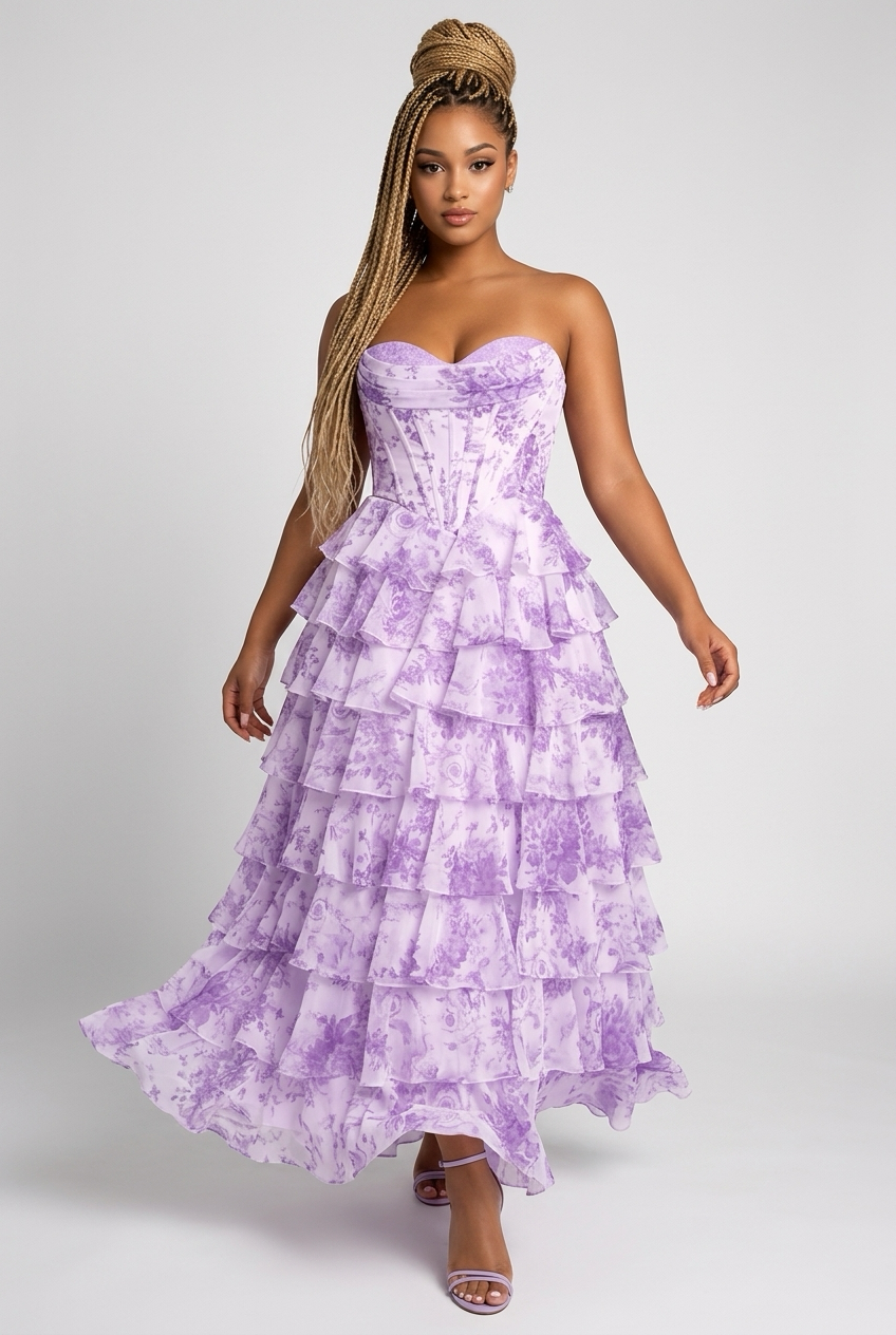 A Line Floral Prom Vestidos De Novia Pleated Elegant Prom Dress Floor Length Party Dress for Women