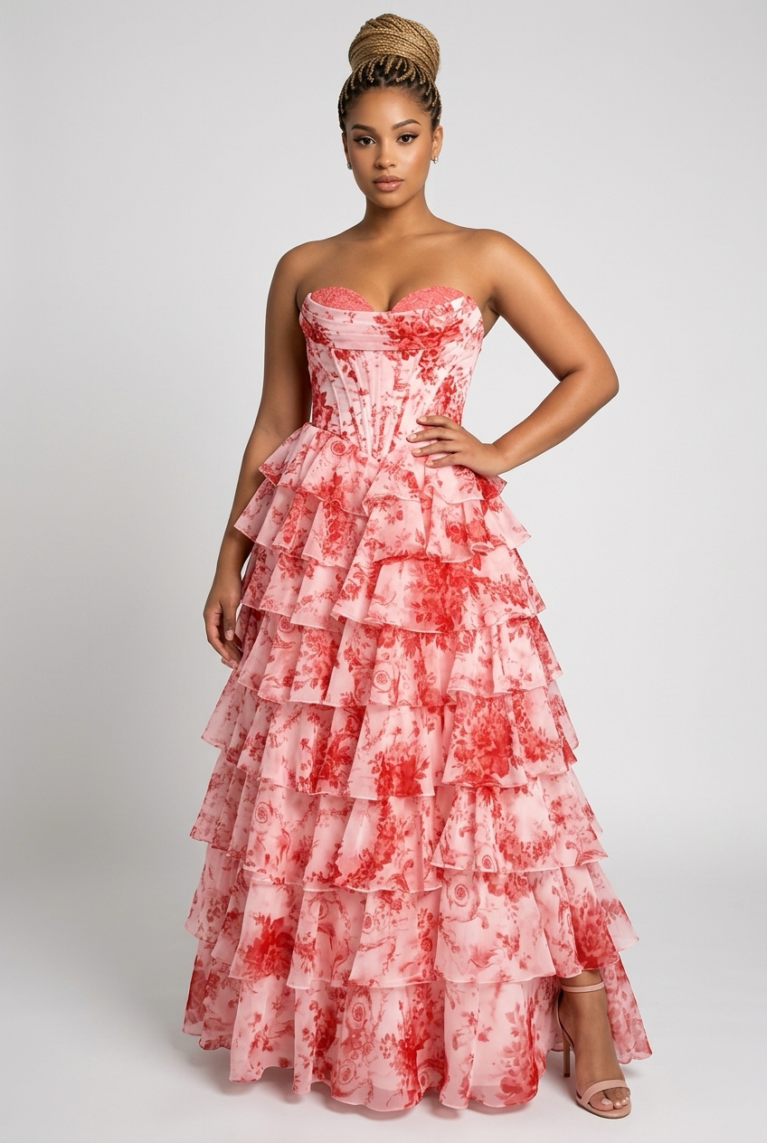 A Line Floral Prom Vestidos De Novia Pleated Elegant Prom Dress Floor Length Party Dress for Women