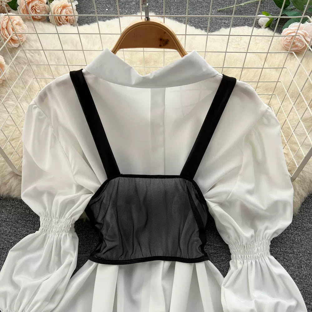 Fall Women's Elegant Sets Puff Sleeve Tube Top And Shirt Dress Set Ropa Wholesale