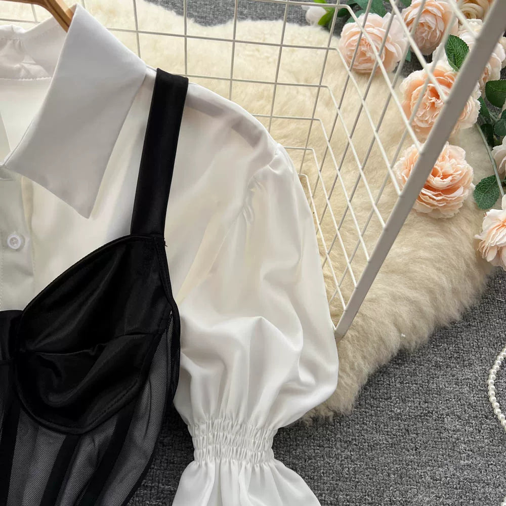 Fall Women's Elegant Sets Puff Sleeve Tube Top And Shirt Dress Set Ropa Wholesale