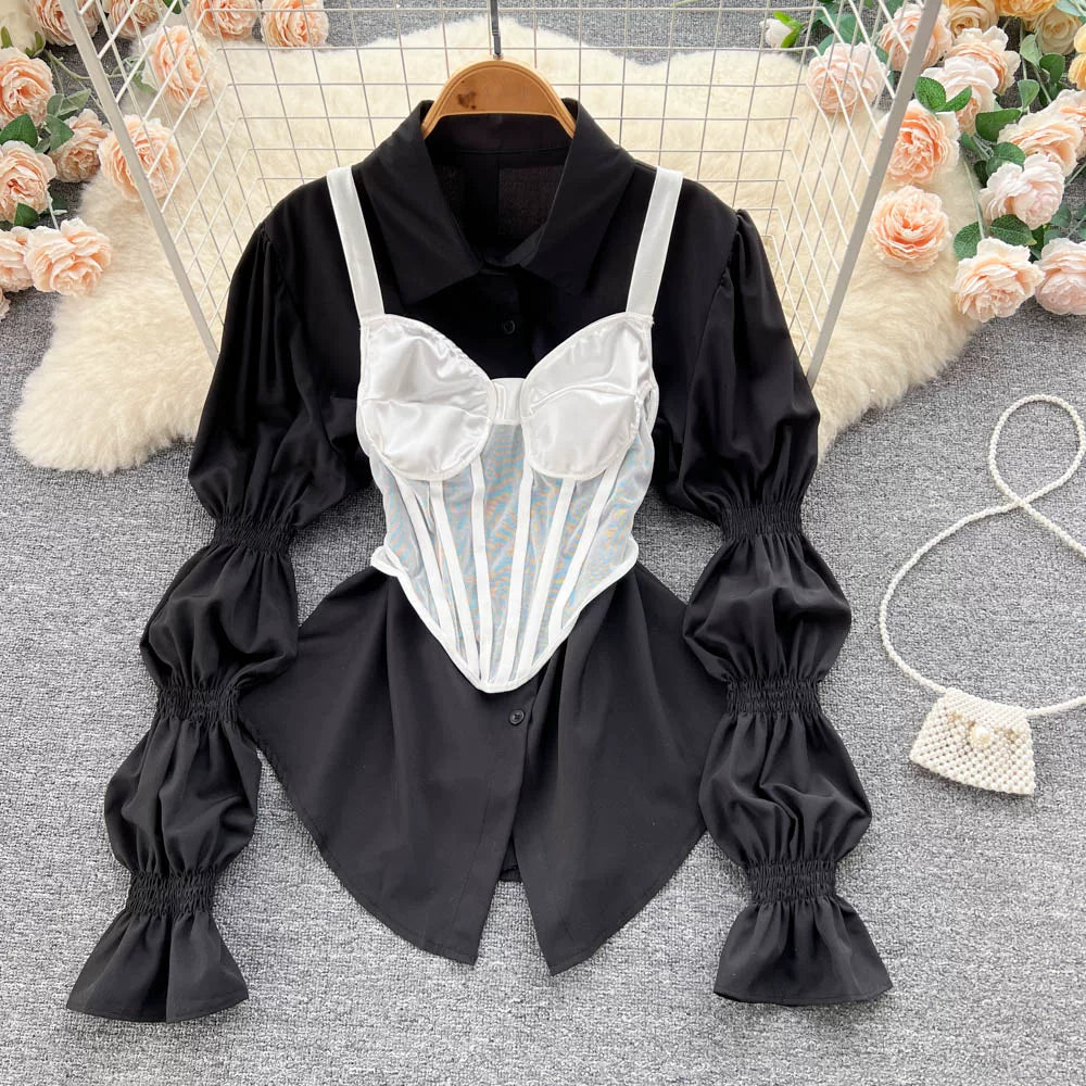 Fall Women's Elegant Sets Puff Sleeve Tube Top And Shirt Dress Set Ropa Wholesale