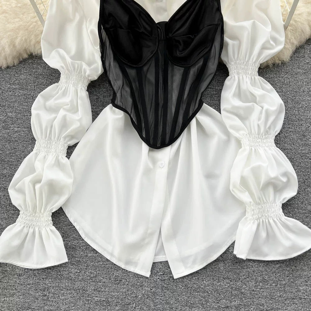 Fall Women's Elegant Sets Puff Sleeve Tube Top And Shirt Dress Set Ropa Wholesale