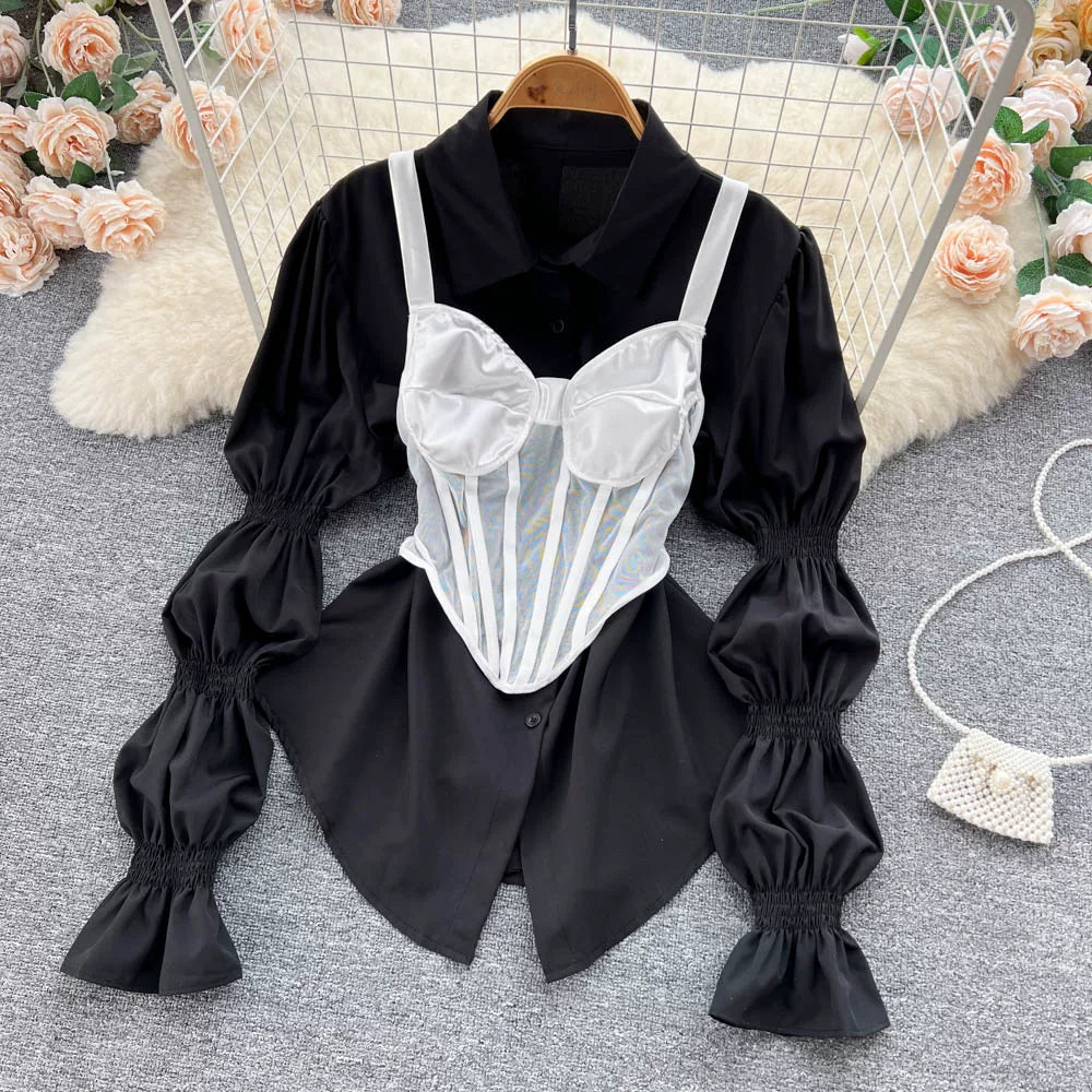 Fall Women's Elegant Sets Puff Sleeve Tube Top And Shirt Dress Set Ropa Wholesale