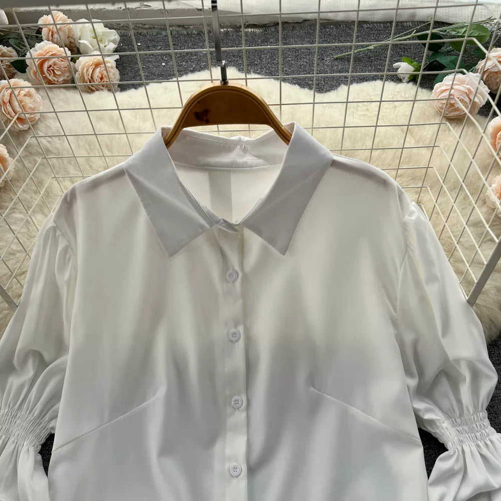 Fall Women's Elegant Sets Puff Sleeve Tube Top And Shirt Dress Set Ropa Wholesale