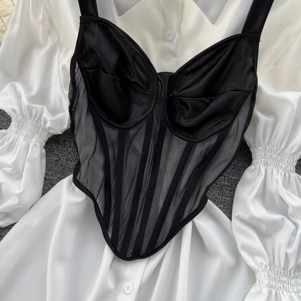 Fall Women's Elegant Sets Puff Sleeve Tube Top And Shirt Dress Set Ropa Wholesale