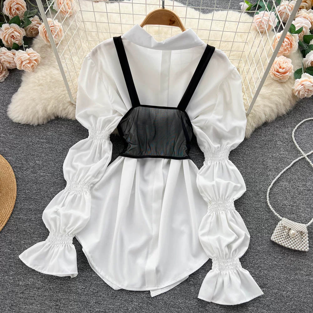 Fall Women's Elegant Sets Puff Sleeve Tube Top And Shirt Dress Set Ropa Wholesale
