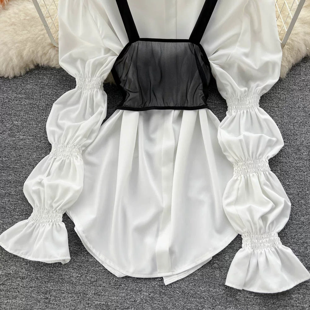 Fall Women's Elegant Sets Puff Sleeve Tube Top And Shirt Dress Set Ropa Wholesale