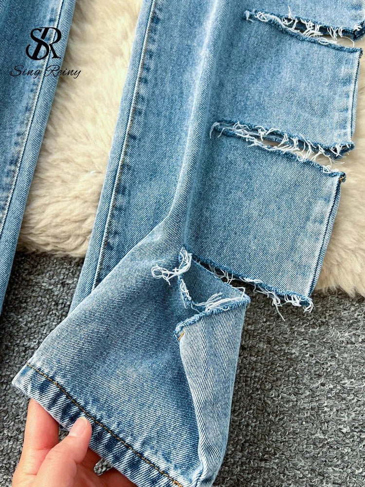 Jeans for women. Denim slim straight leg pants. Newest spring/summer American fashion. Hot streetwear.