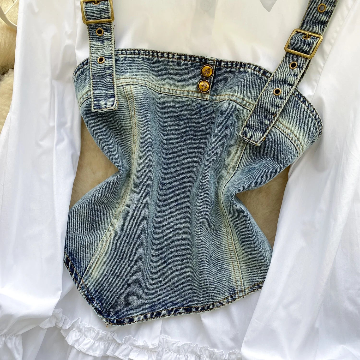 Spring Autumn Commute Sle Women's Faion Slimming Two-Piece Set High Waist Denim Belted Top Bot Ensemble Office Ready