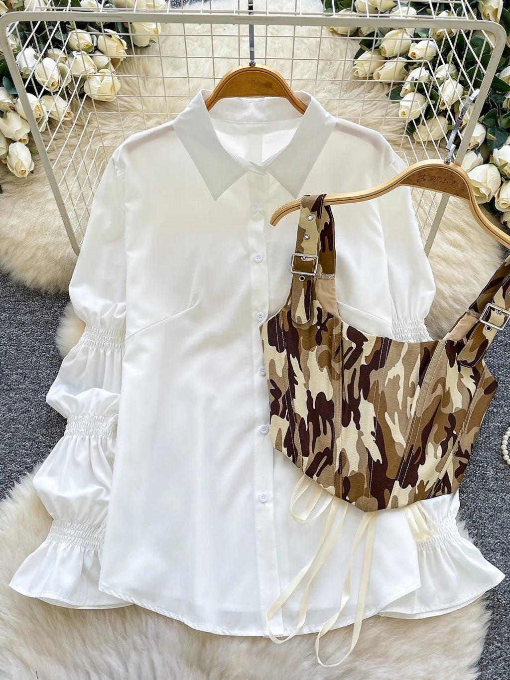 Retro Bubble Sve irt Waist Cinched Slimming Commute Set Women's Faion Spring Autumn New Sle High Waist Straight Cut