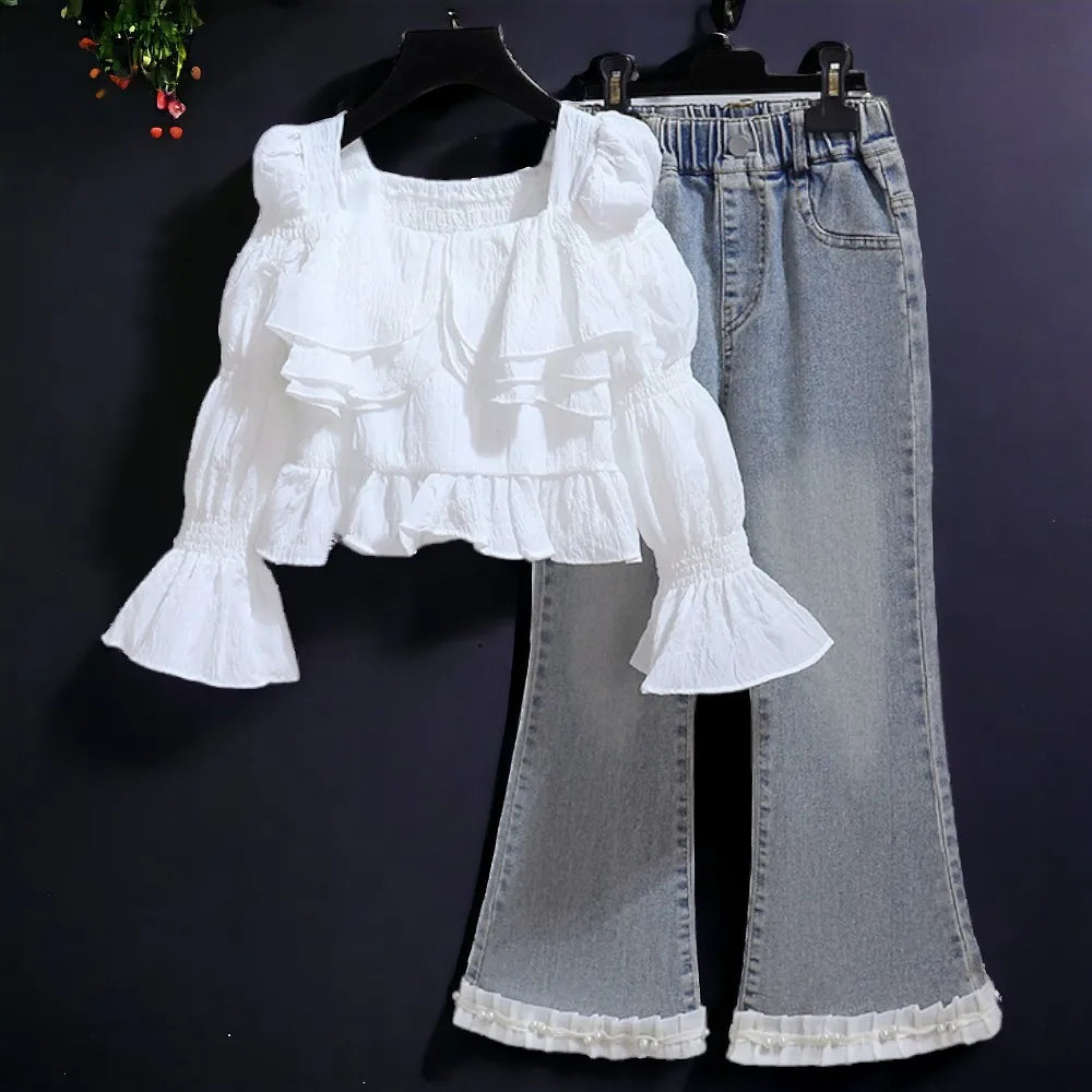 Baby Kids Outfits Ruffle Shirts for Girls Lolita School Blouses Long sleeve Teenagers Autumn Children Clothes 5 7 9 11 13 Years