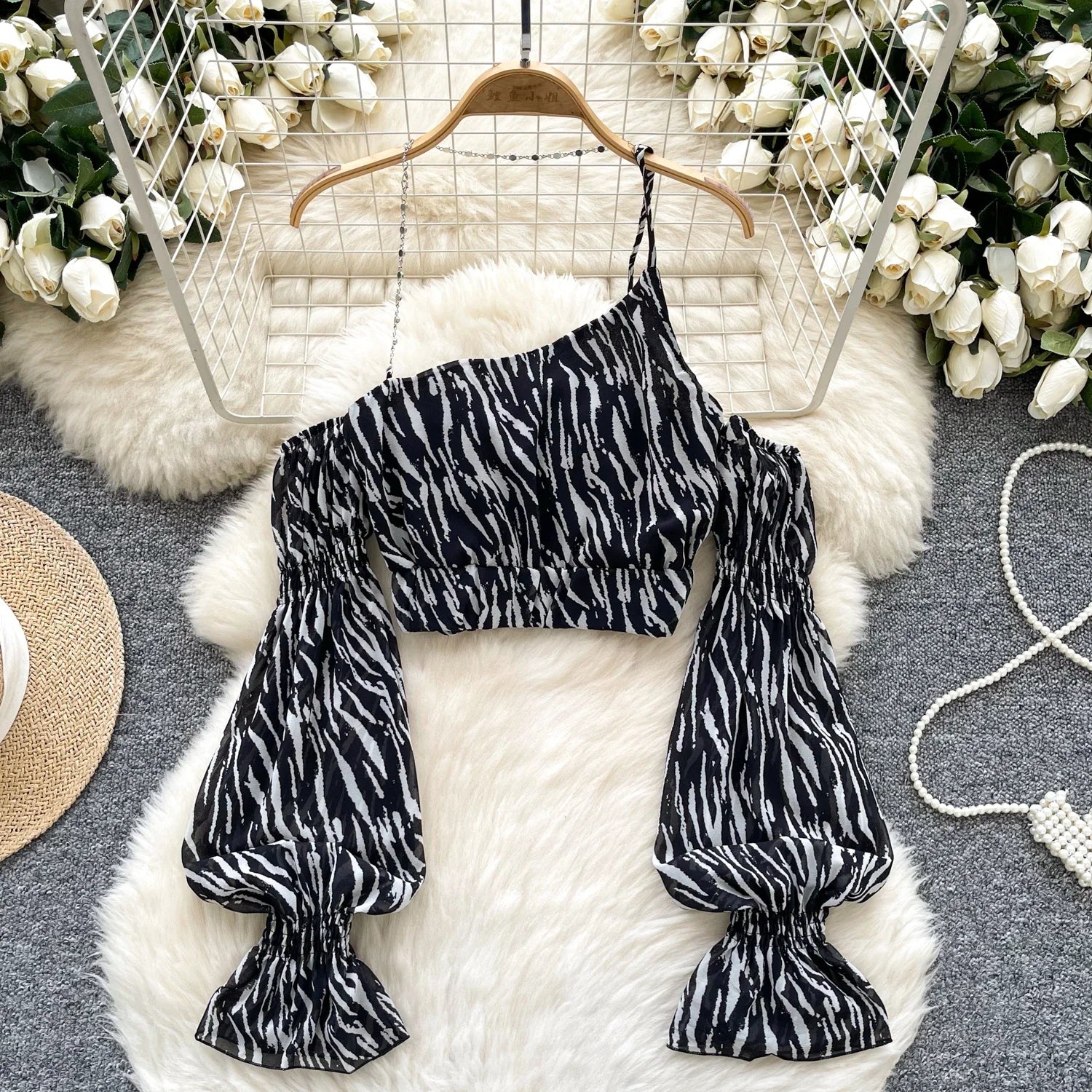 Women’s chiffon tie chain hollow out print bodycon sheer tops, female shirring tees, tops, summer. - MODE SEPHRA