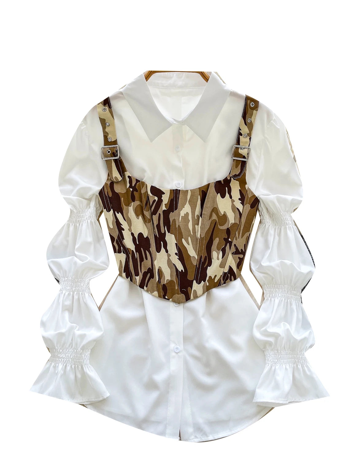 Retro Bubble Sve irt Waist Cinched Slimming Commute Set Women's Faion Spring Autumn New Sle High Waist Straight Cut