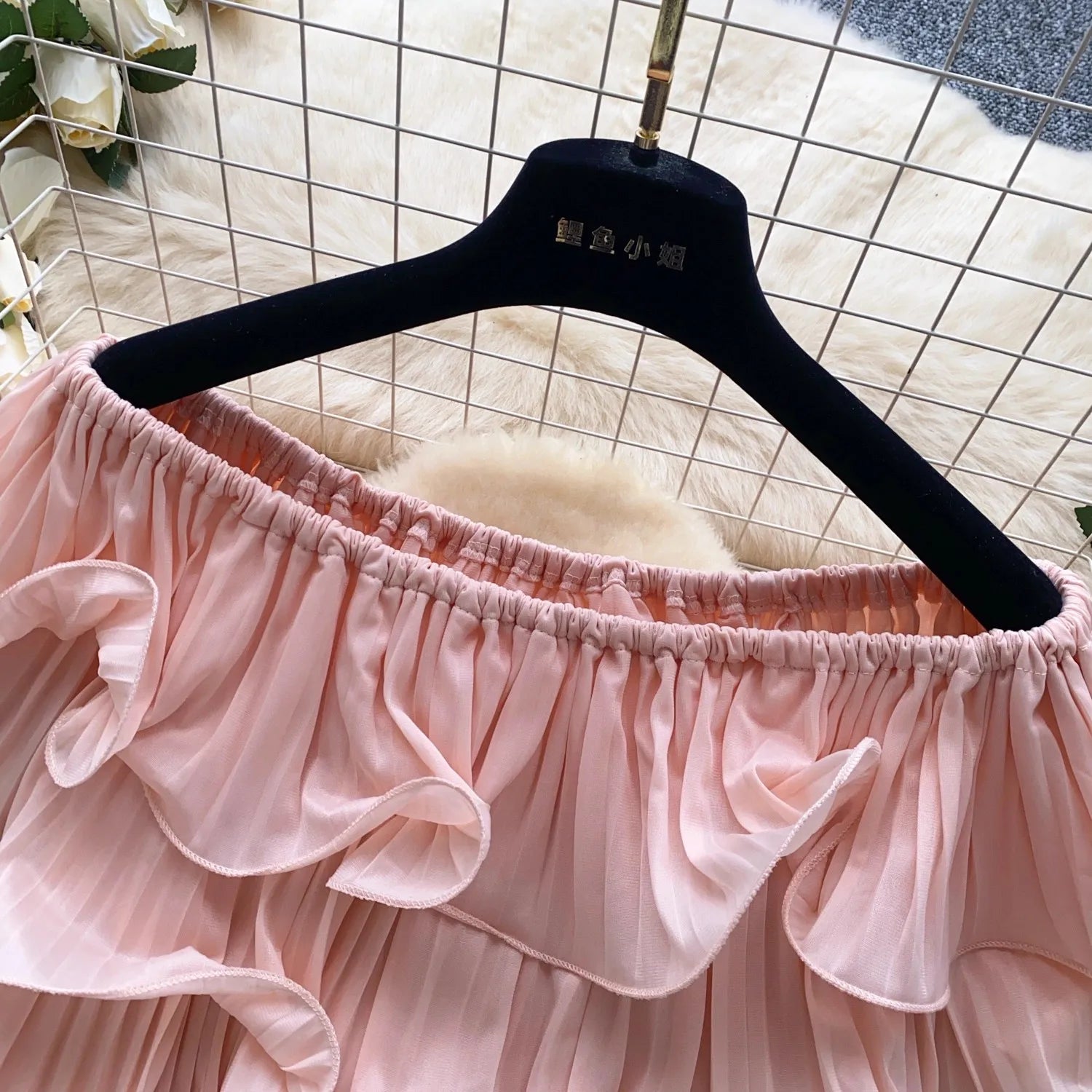 New Summer Sweet Chic Slash Neck Folded Ruffles Chiffon Shirt Women's Sexy Sleeveless Black White Short Blouses Pullover Tops