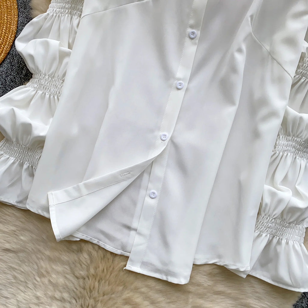 Neploe Lovely Korea Chic Court Women Clothing Minority French Style Puff Sleeve Shirts Tassel Jacquard Short Slim Casual Blusas