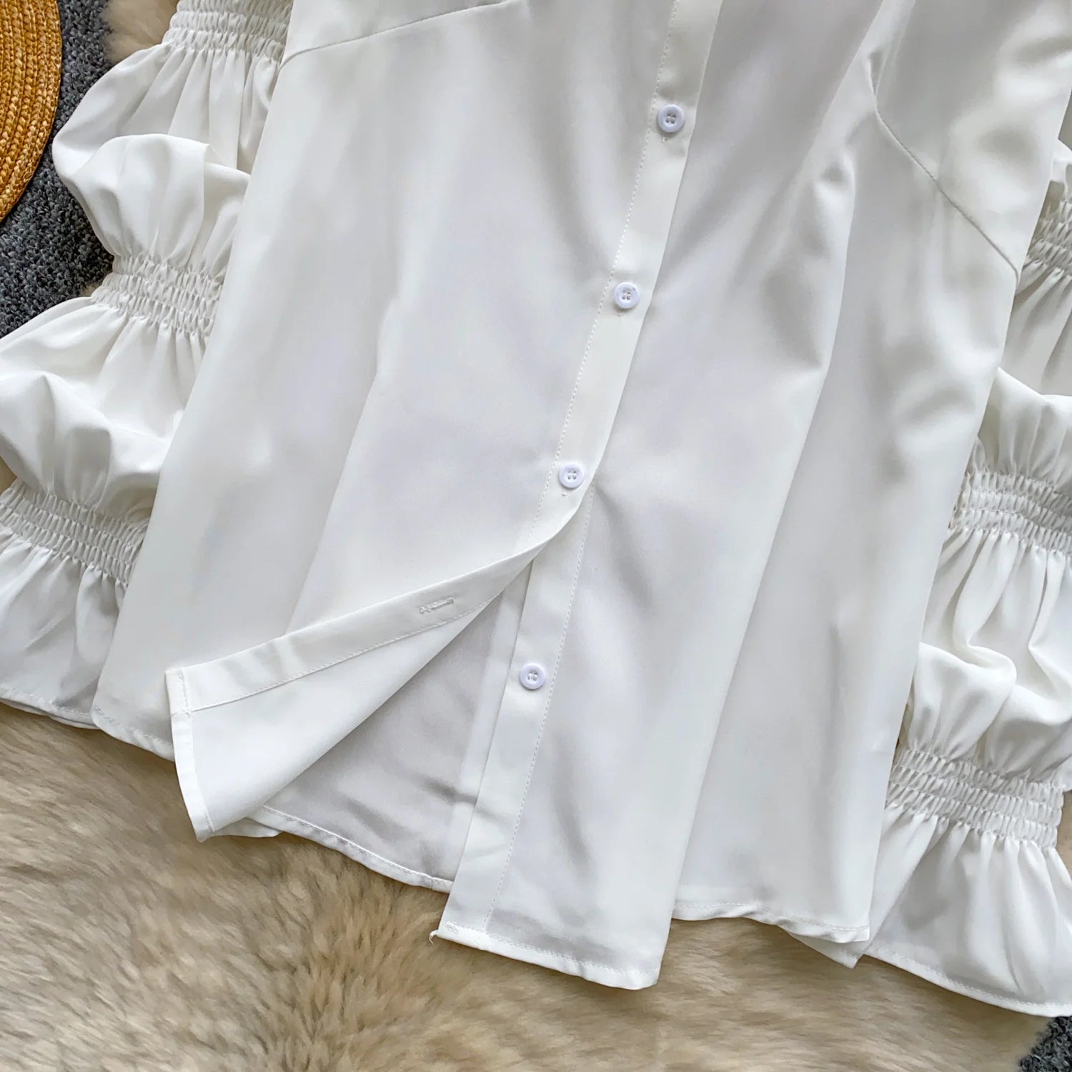 Neploe Lovely Korea Chic Court Women Clothing Minority French Style Puff Sleeve Shirts Tassel Jacquard Short Slim Casual Blusas