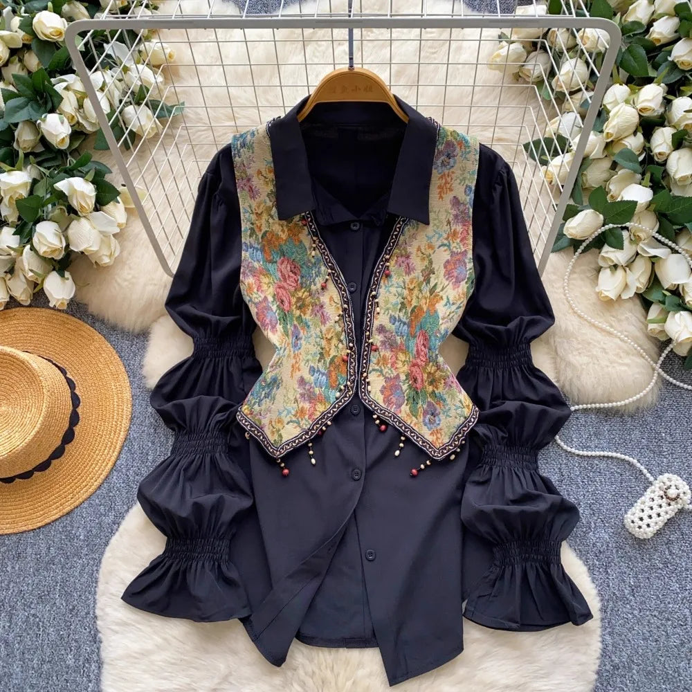 Neploe Lovely Korea Chic Court Women Clothing Minority French Style Puff Sleeve Shirts Tassel Jacquard Short Slim Casual Blusas