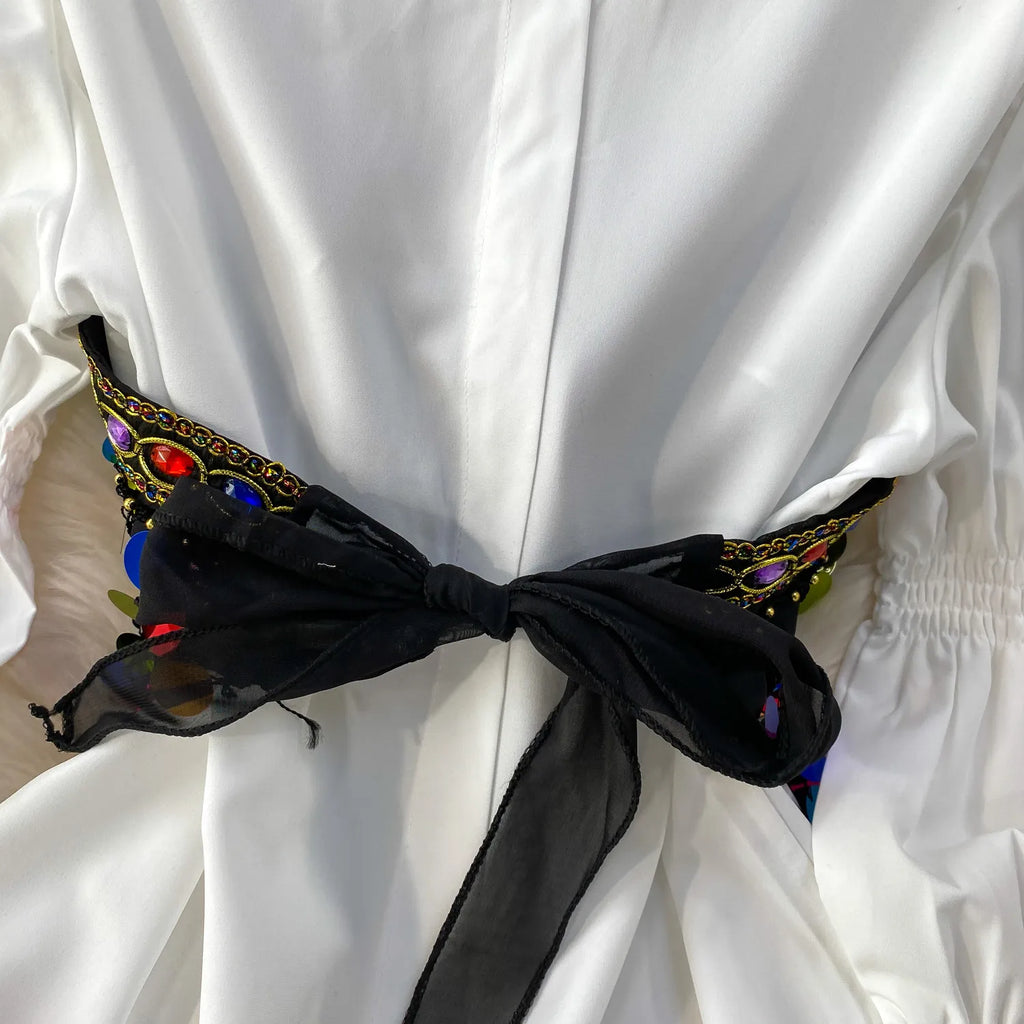 2 Piece Sets 2026 Women's Clothing Heavy Sequin Sking Vest Lantern Sleeve White Blouses Outfits Roupas Femme Chic Korean Suit