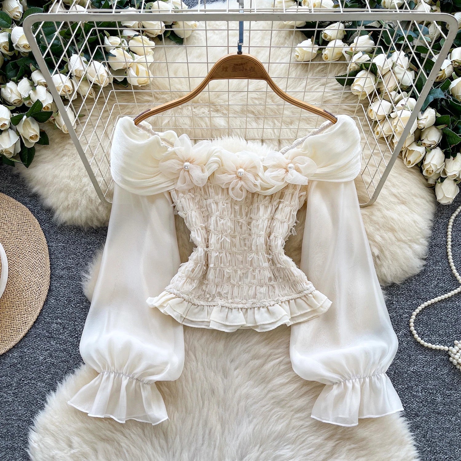 A vintage elegant sweet slash neck long sleeve blouse, perfect for autumn fashion. - MODE SEPHRA