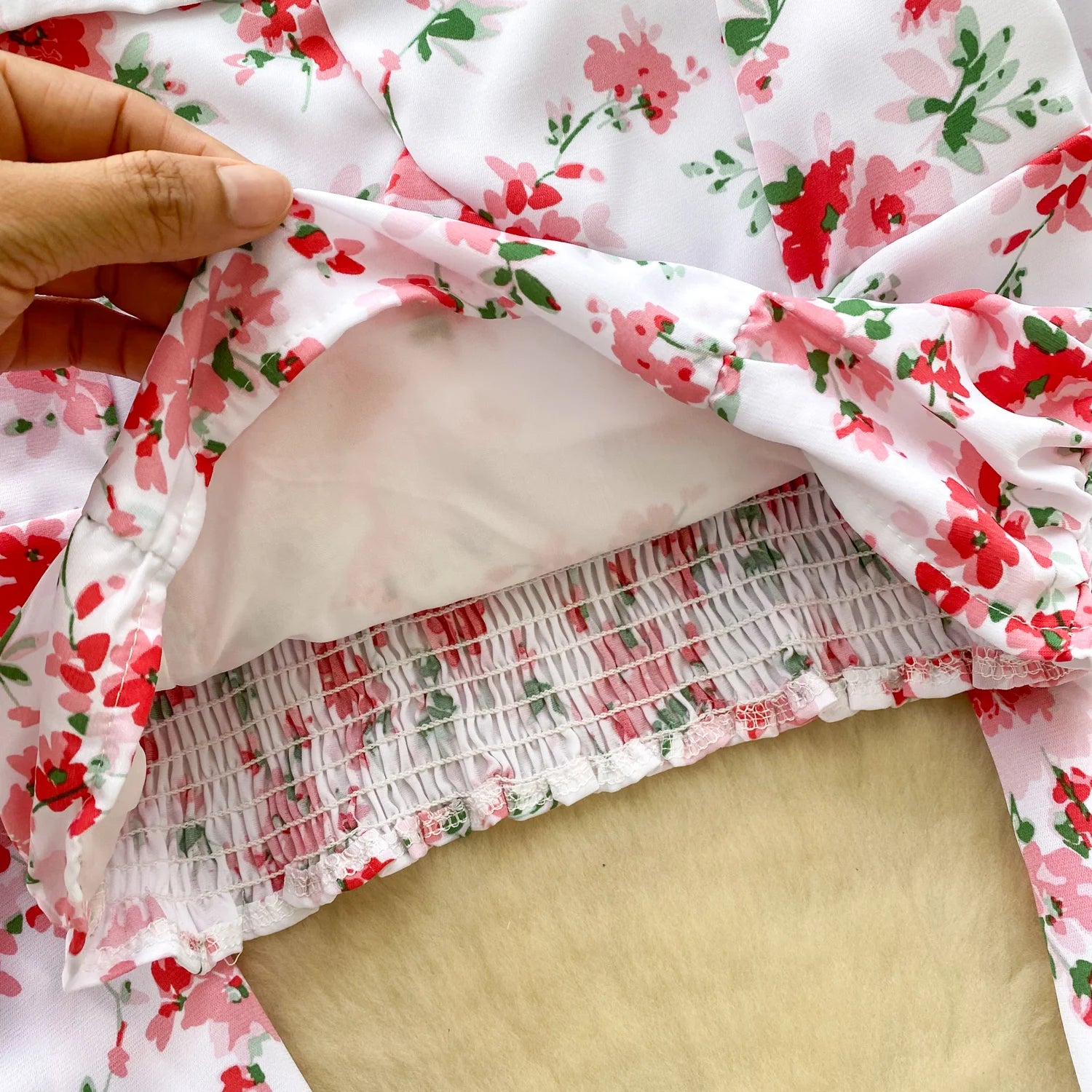 Ele Floral Print Bubble Sve Square Collar ort irt Women's Summer Tie Waist Retro Spicy Girl Beautiful Top Trendy - MODE SEPHRA