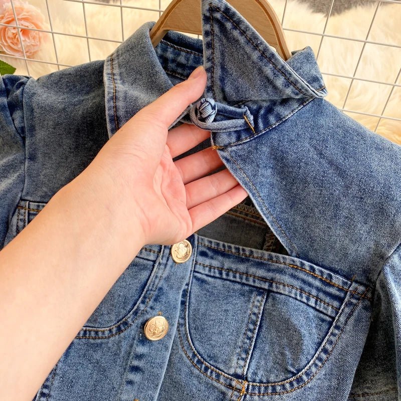 American vintage denim two - piece sets for women feature polo collars, hollow - out tops, and high waistband bandage hot shorts. - MODE SEPHRA