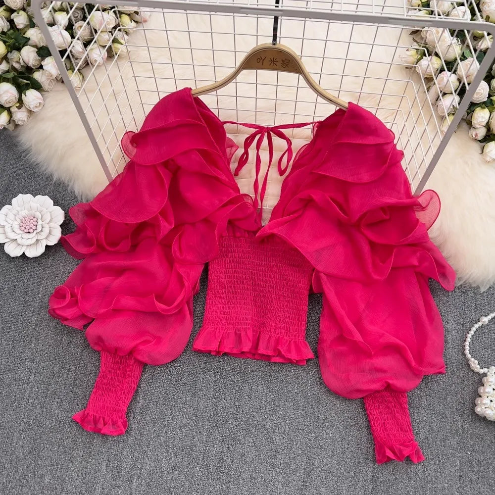 Pregnancy Ruffles Sleeve Shirts For Maternity Photography Prop V Neck Long Sleeve Chiffon Tops For Pregnant Woman Photo Shooting