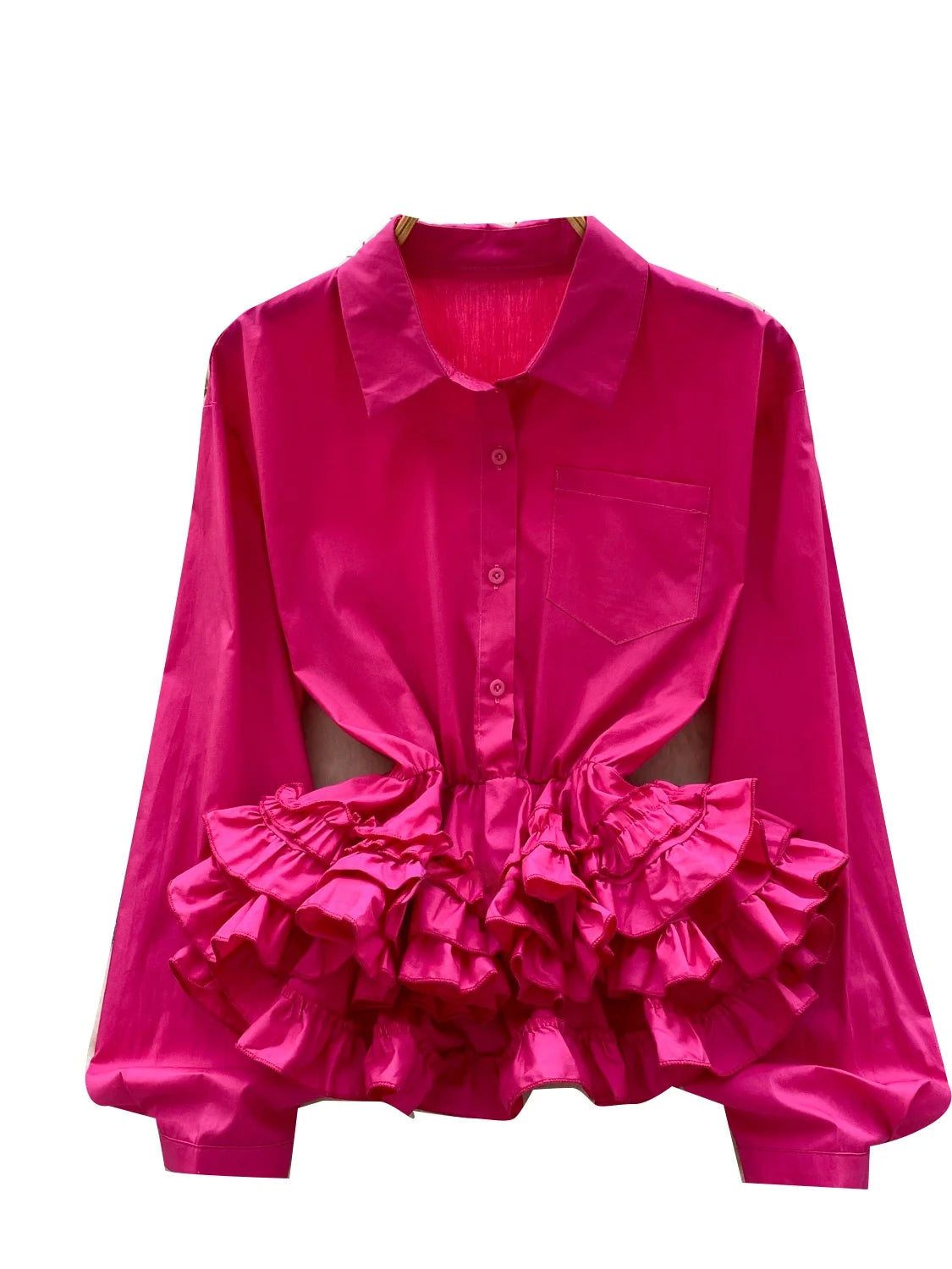 Ele Long Sve irt Women's Faionable Gathered Waist Lace Trim Top Luxury Sensation Spring Autumn Seasonal Lightweight