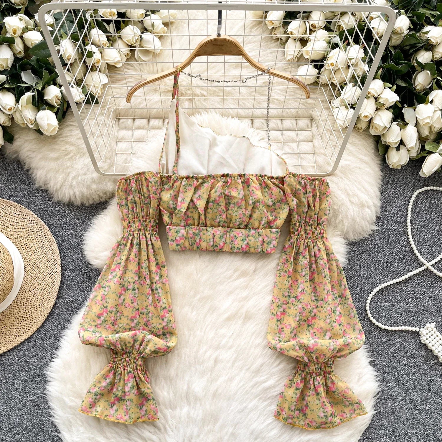 Women’s chiffon tie chain hollow out print bodycon sheer tops, female shirring tees, tops, summer. - MODE SEPHRA