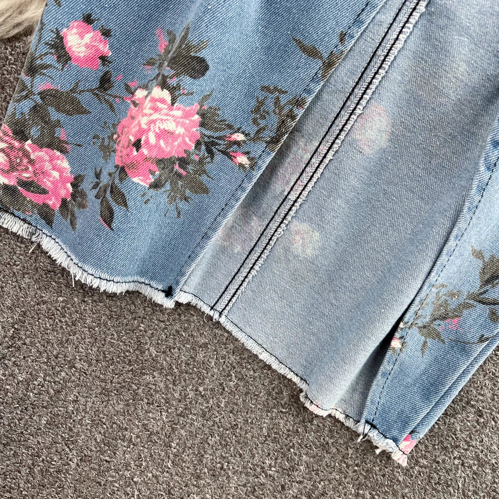 Women 2 Piece Set Denim Fashion Female Hot Girl Chic Sexy Sling Top High Waist Irregular Split Skirt Summer Lady Suit