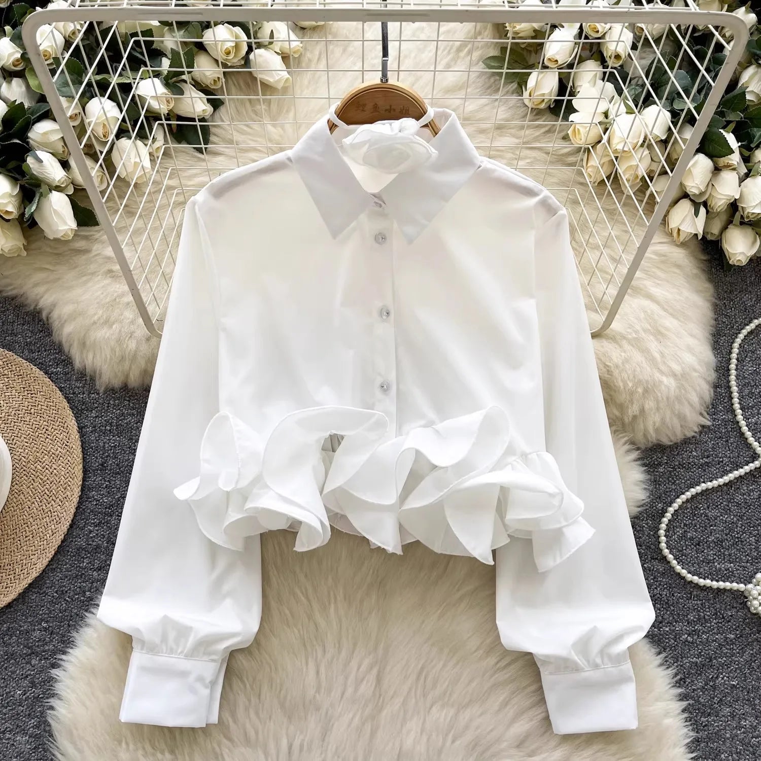 Sweet 3d Ruffles Blusas Mujer Turn Down Collar Shirts & Blouses Full Sleeve Camisas 2026 Spring New Women Clothing Chic Ropa