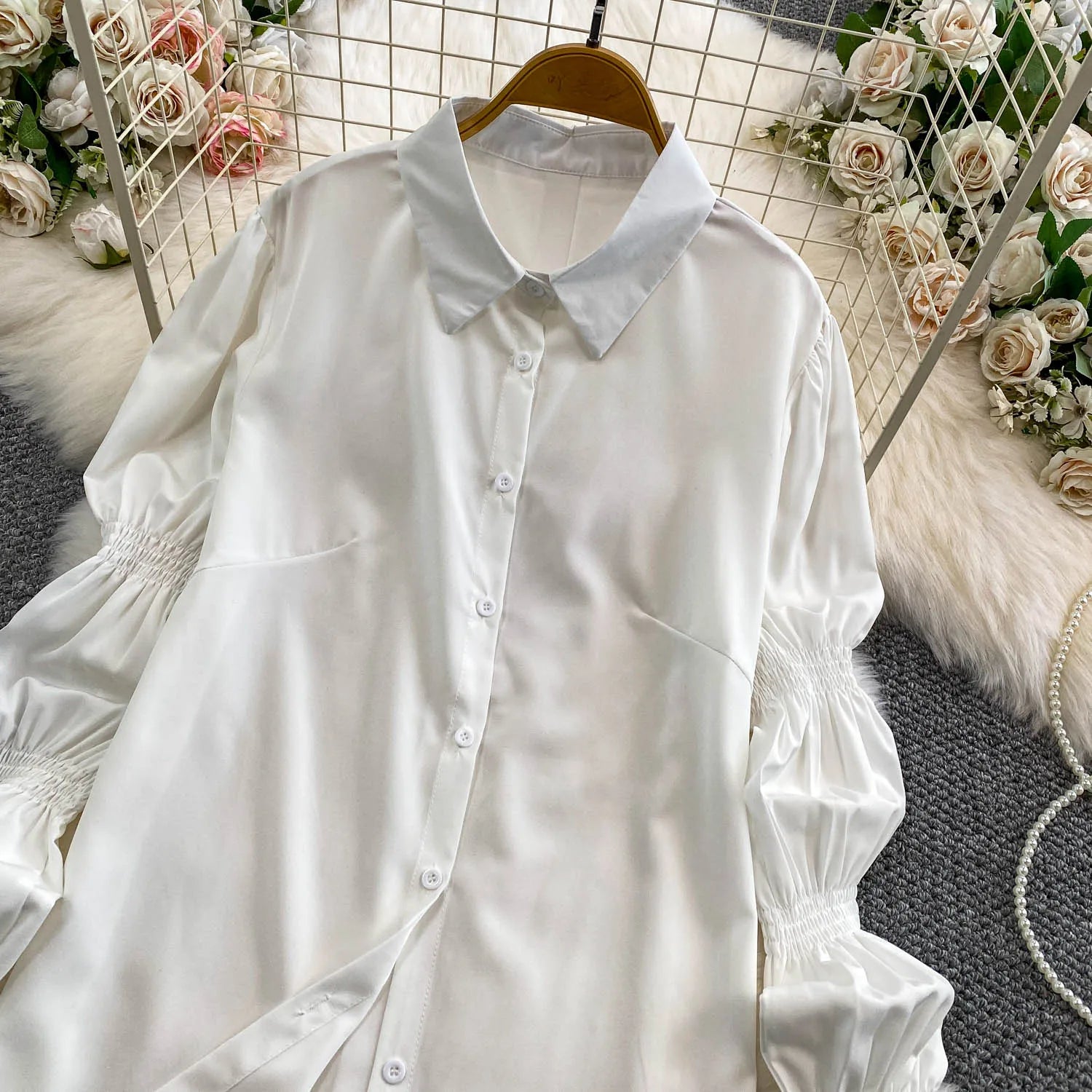 Retro Lace Patchwork Bell Sve irt Set Sweet Sle Slimming Waist Design Strap Top Versatile Long Sve Printed Casual Wear