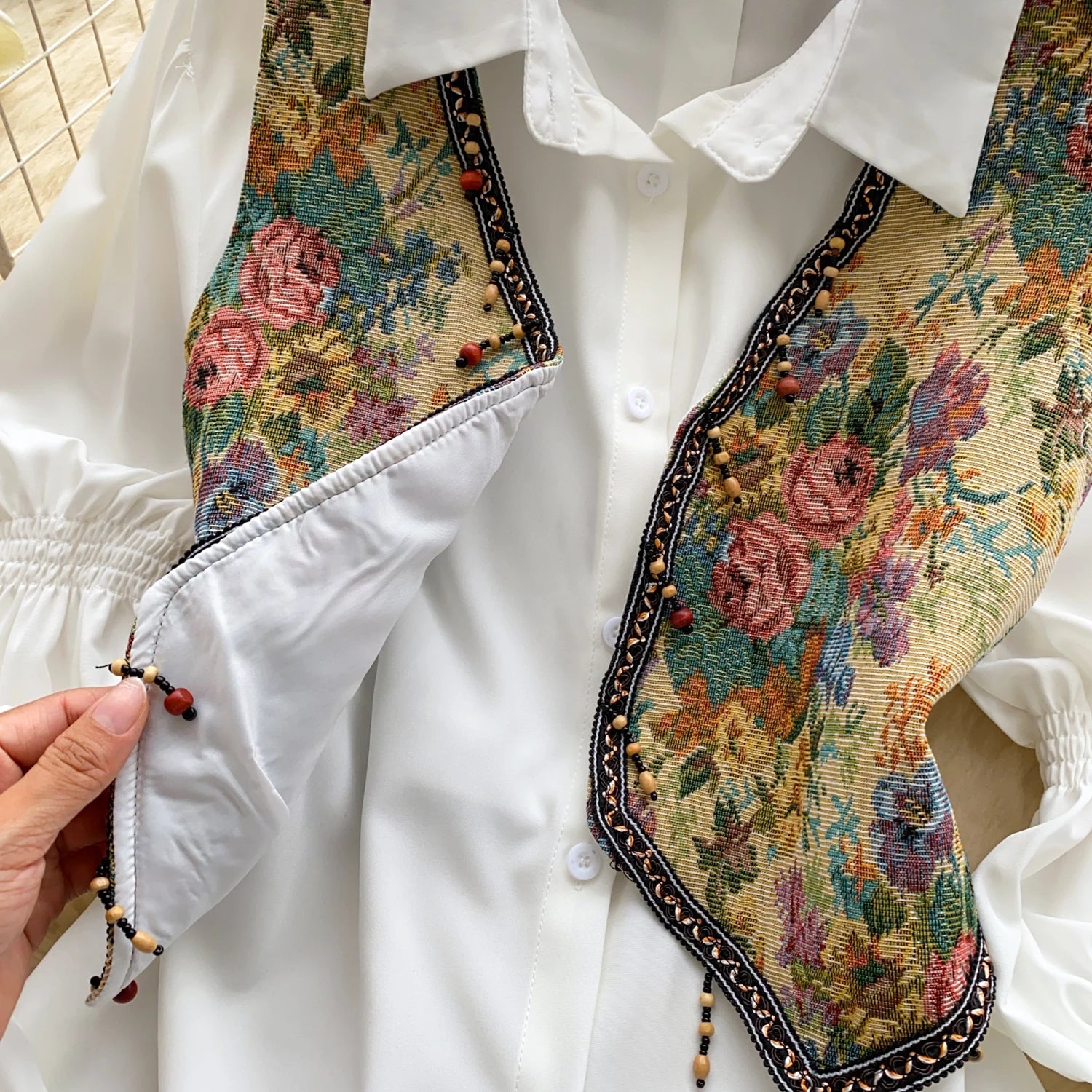 Neploe Lovely Korea Chic Court Women Clothing Minority French Style Puff Sleeve Shirts Tassel Jacquard Short Slim Casual Blusas