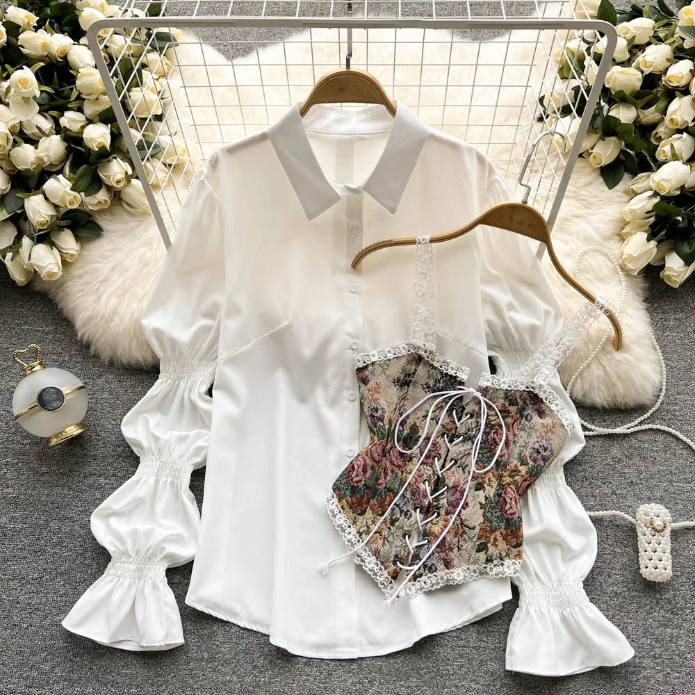 Spring Summer New Design Retro Patterned Belted Outerwear Small Vest Midi Length A-Line Puffy irt Dr Korean Sle Loose Fit