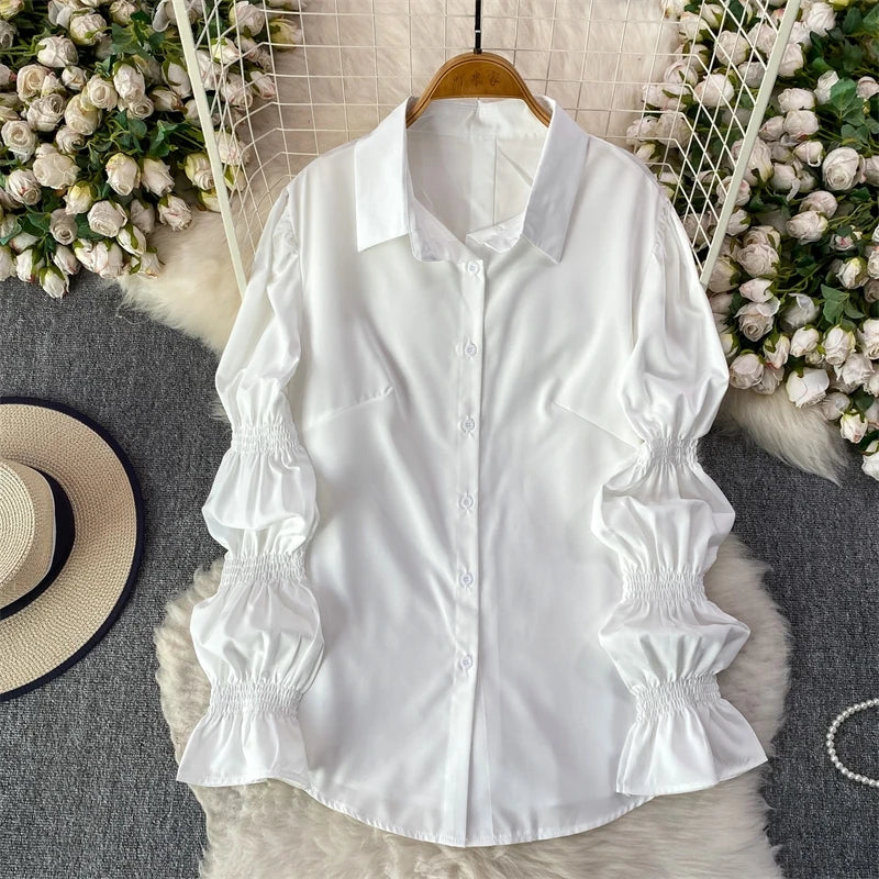 XFPV Elegant 2 Pieces Set Lace Splicing Waist-cinching Slim Jacquard Camisole + Versatile Lantern Sleeve Shirt 2026 Spring New