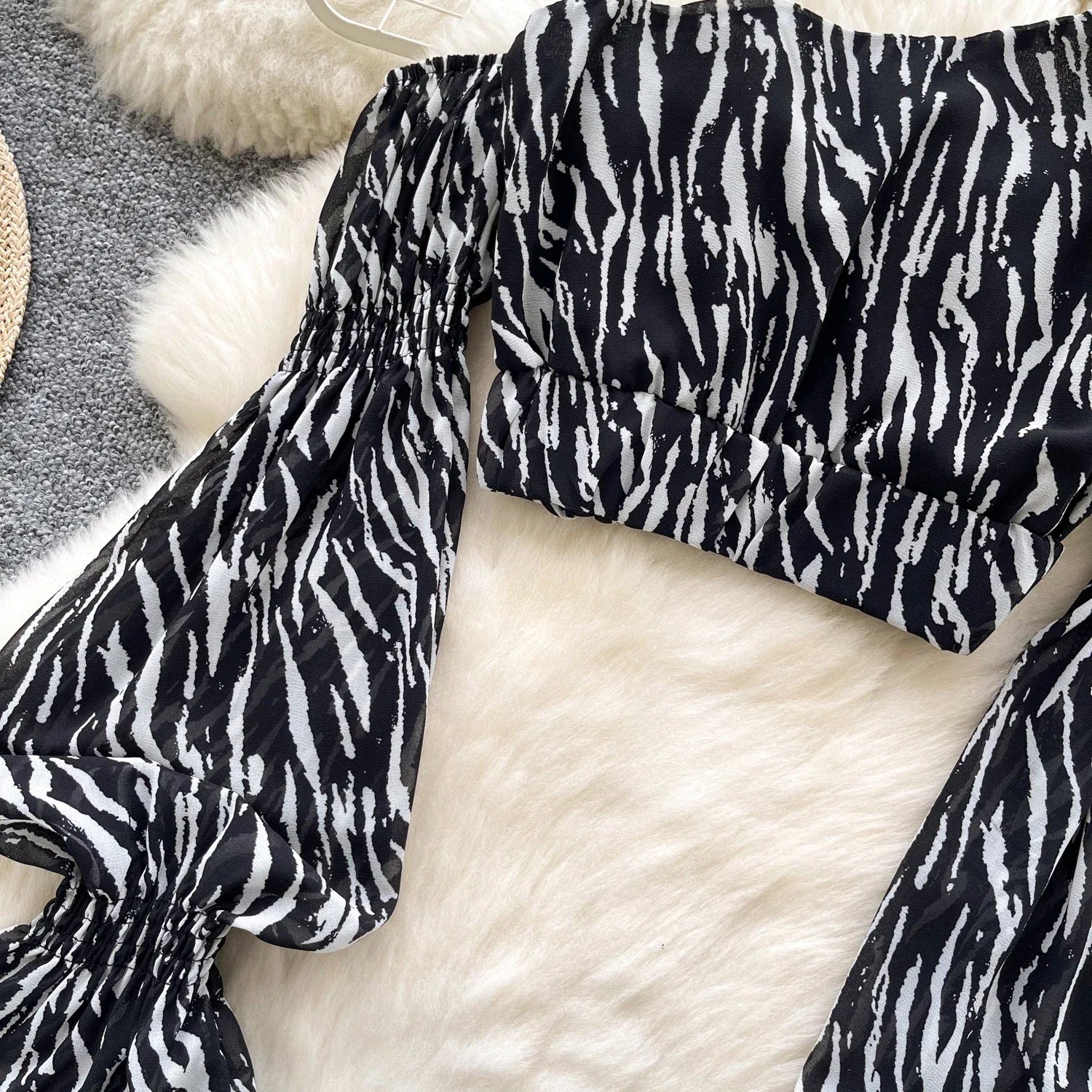 Women’s chiffon tie chain hollow out print bodycon sheer tops, female shirring tees, tops, summer. - MODE SEPHRA