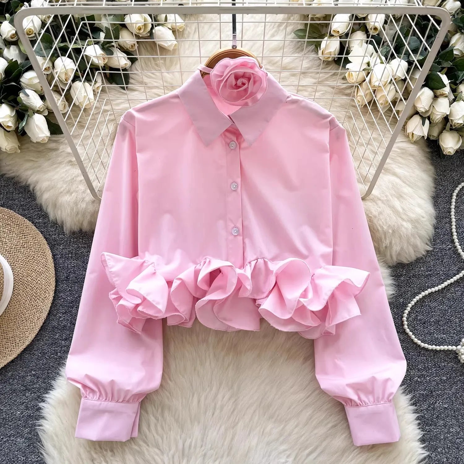 Sweet 3d Ruffles Blusas Mujer Turn Down Collar Shirts & Blouses Full Sleeve Camisas 2026 Spring New Women Clothing Chic Ropa