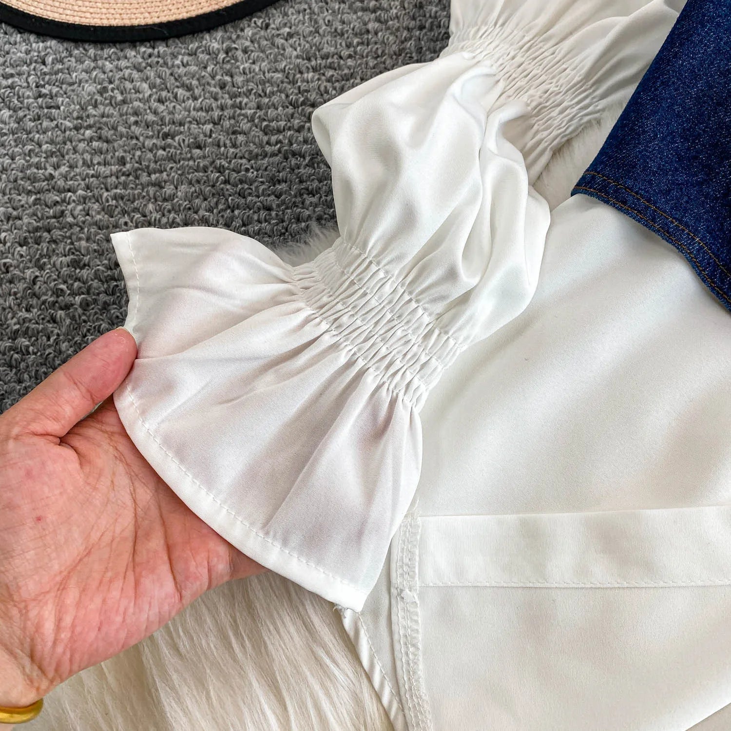 2 Piece Sets Women's Clothing 2025 Lantern Sleeve White Shirts Slim Fit Single-breasted Denim Vest Coat Suit Chic Casual Outfits