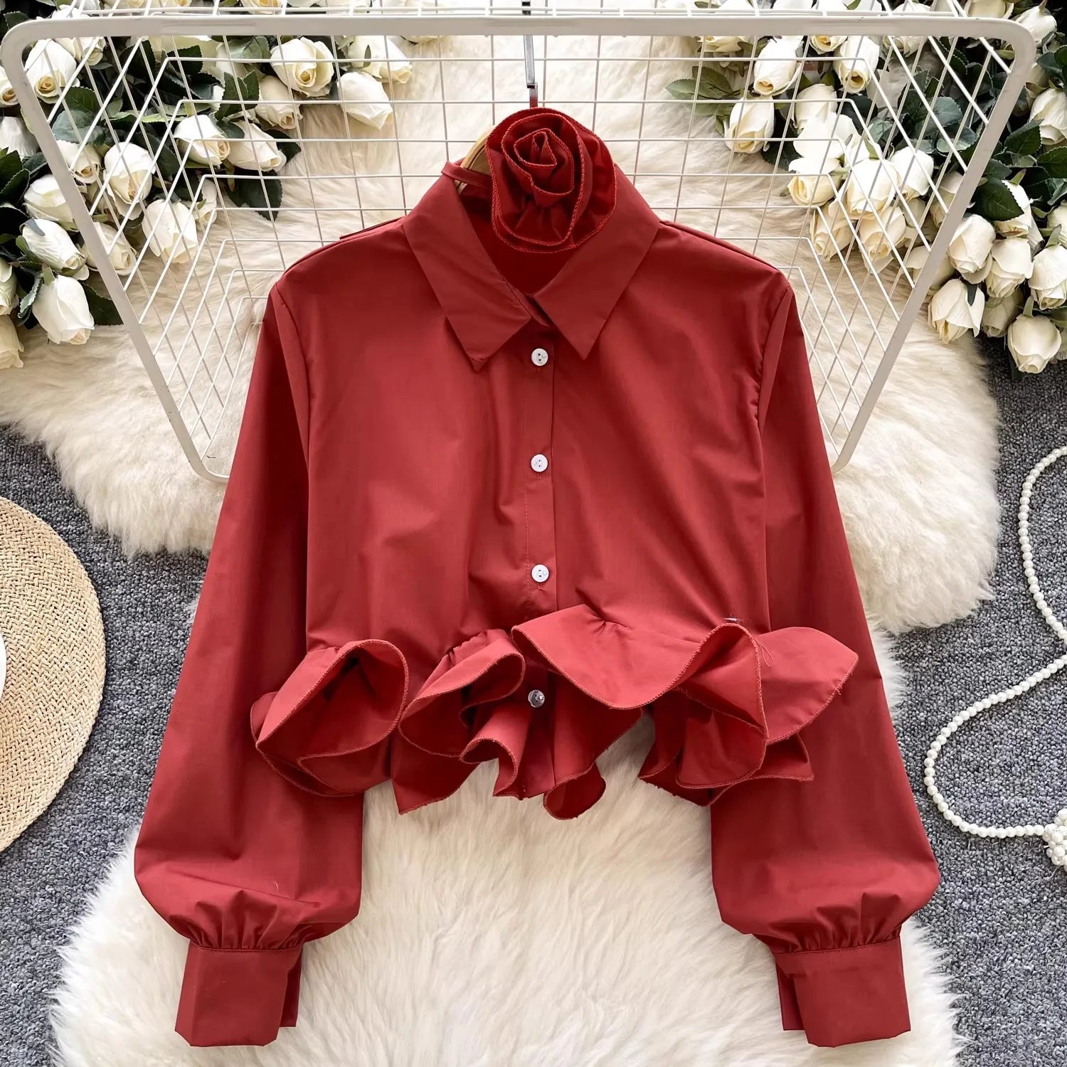 Sweet 3d Ruffles Blusas Mujer Turn Down Collar Shirts & Blouses Full Sleeve Camisas 2026 Spring New Women Clothing Chic Ropa