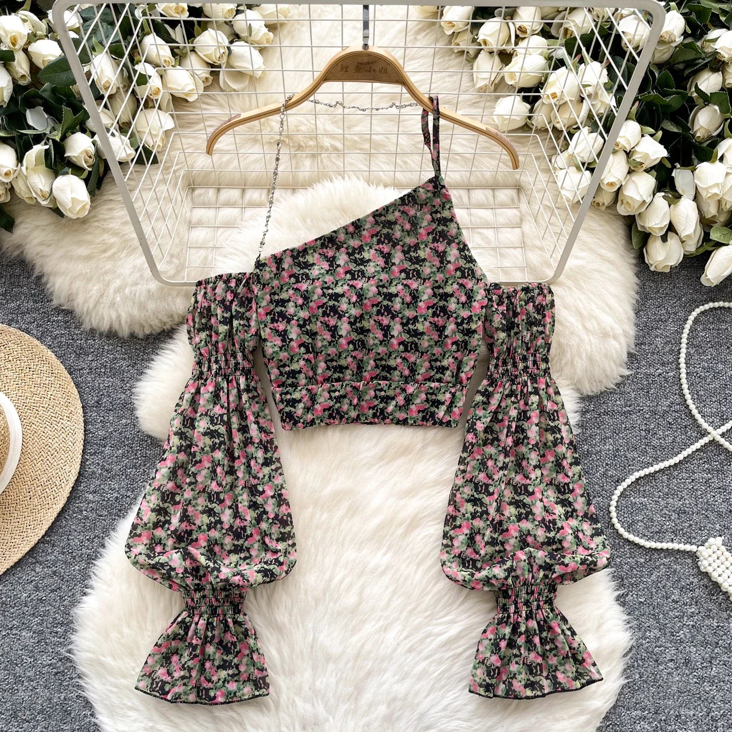 Women’s chiffon tie chain hollow out print bodycon sheer tops, female shirring tees, tops, summer. - MODE SEPHRA