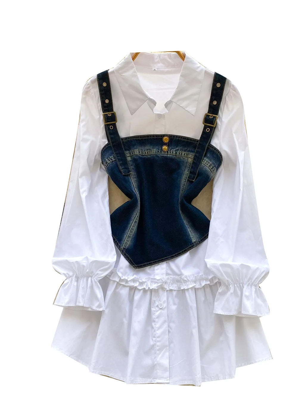 Spring Autumn Commute Sle Women's Faion Slimming Two-Piece Set High Waist Denim Belted Top Bot Ensemble Office Ready