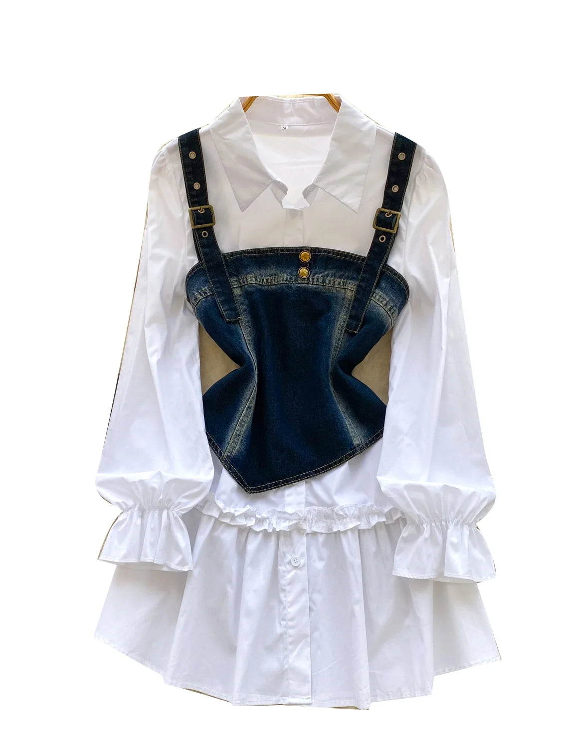 Spring Autumn Commute Sle Women's Faion Slimming Two-Piece Set High Waist Denim Belted Top Bot Ensemble Office Ready