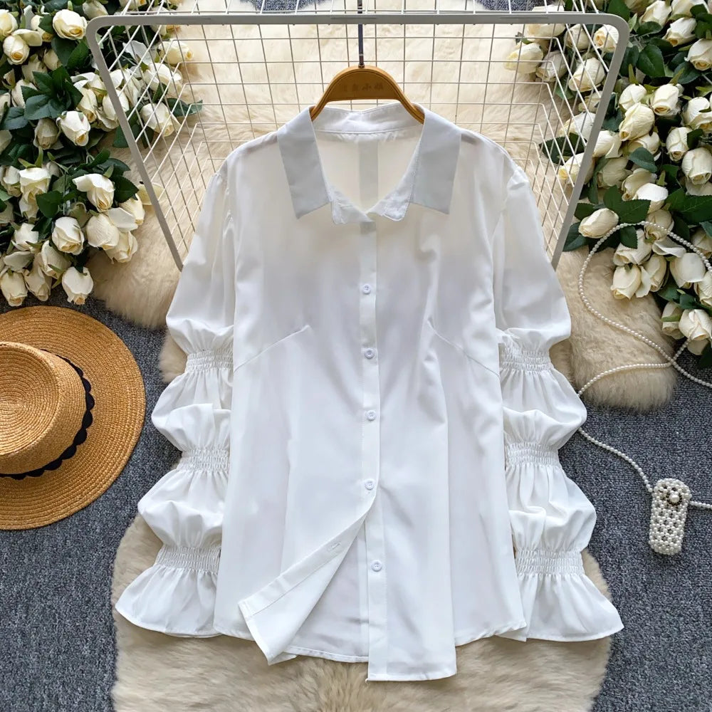Neploe Lovely Korea Chic Court Women Clothing Minority French Style Puff Sleeve Shirts Tassel Jacquard Short Slim Casual Blusas