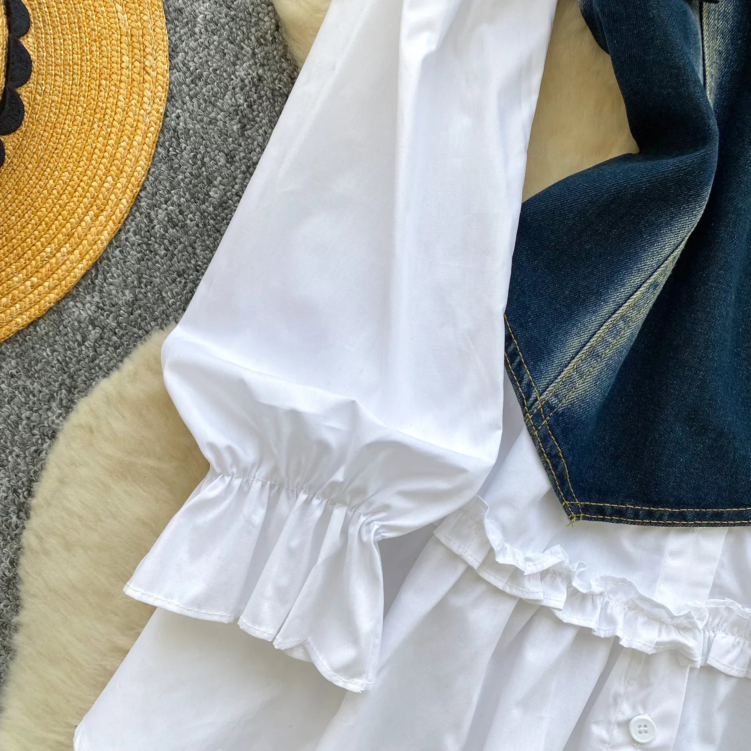 Spring Autumn Commute Sle Women's Faion Slimming Two-Piece Set High Waist Denim Belted Top Bot Ensemble Office Ready