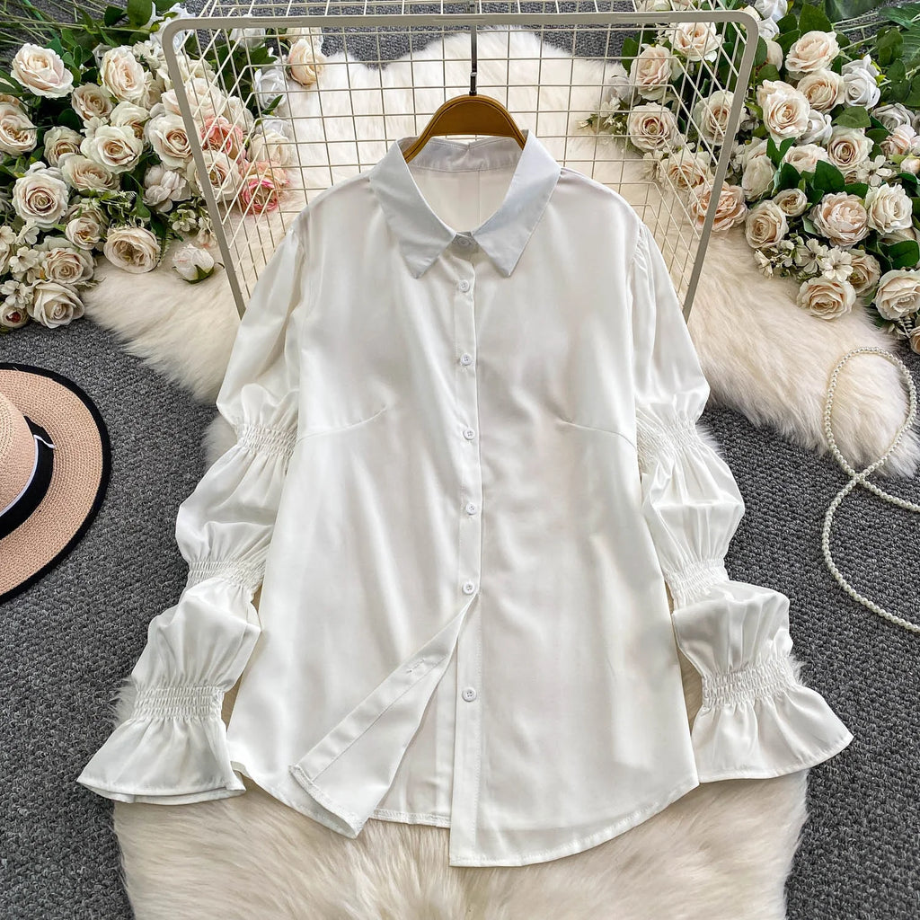 Retro Lace Patchwork Bell Sve irt Set Sweet Sle Slimming Waist Design Strap Top Versatile Long Sve Printed Casual Wear