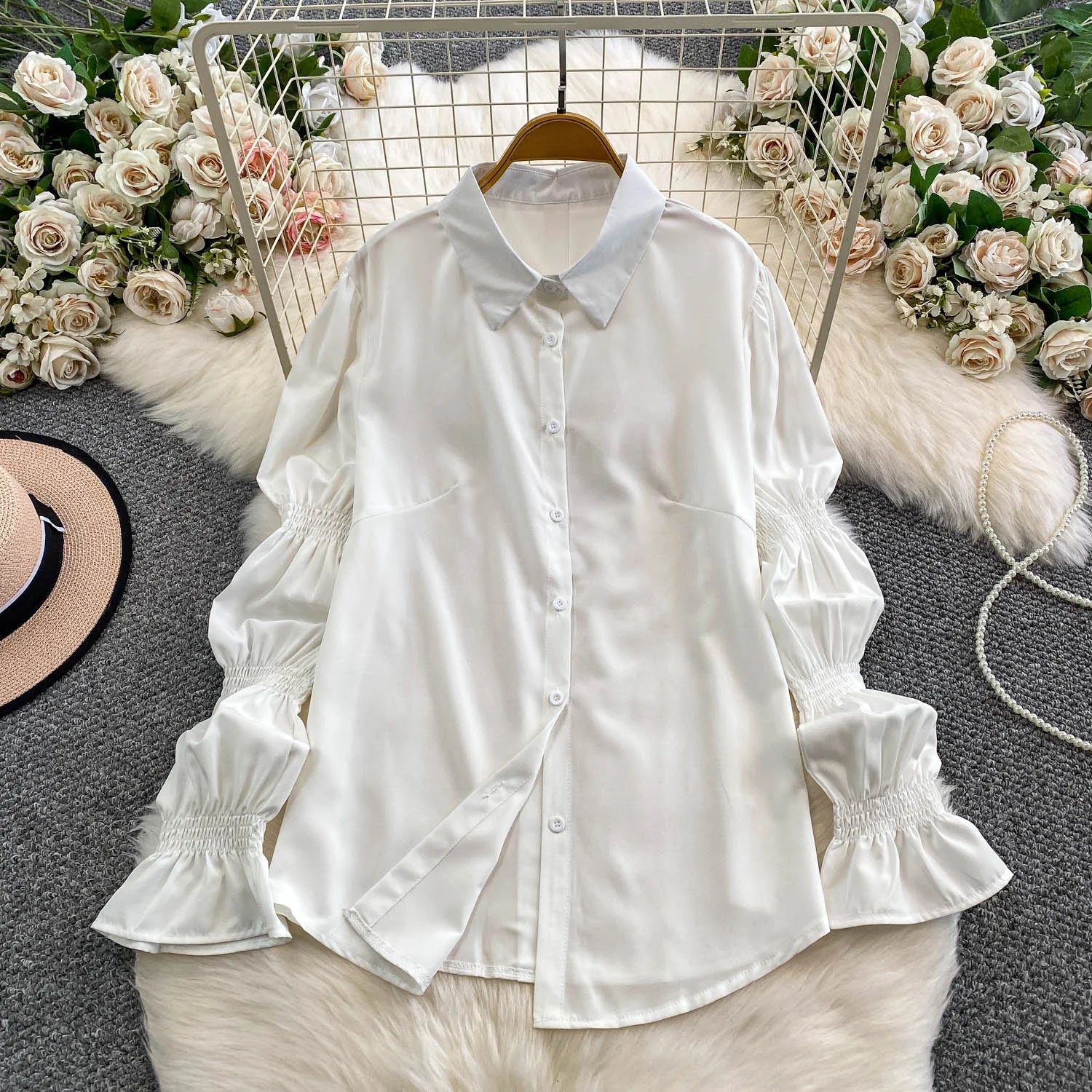 Retro Lace Patchwork Bell Sve irt Set Sweet Sle Slimming Waist Design Strap Top Versatile Long Sve Printed Casual Wear