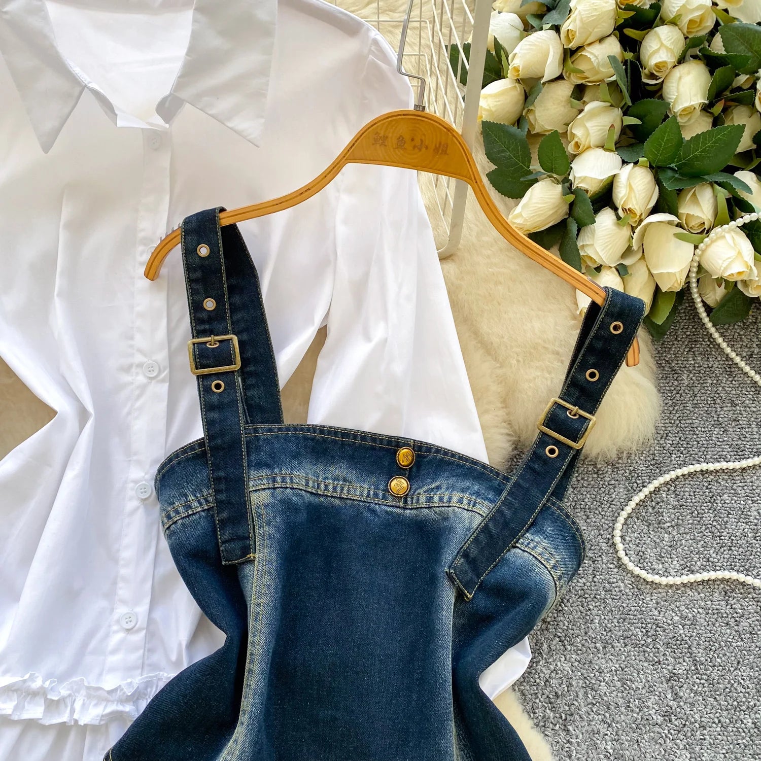 Spring Autumn Commute Sle Women's Faion Slimming Two-Piece Set High Waist Denim Belted Top Bot Ensemble Office Ready